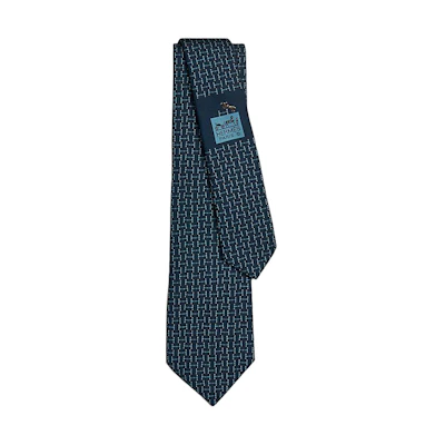 HERMES Dancing Bit Slim Tie Blue with Twill Logo Design for Men. H006331Tv02