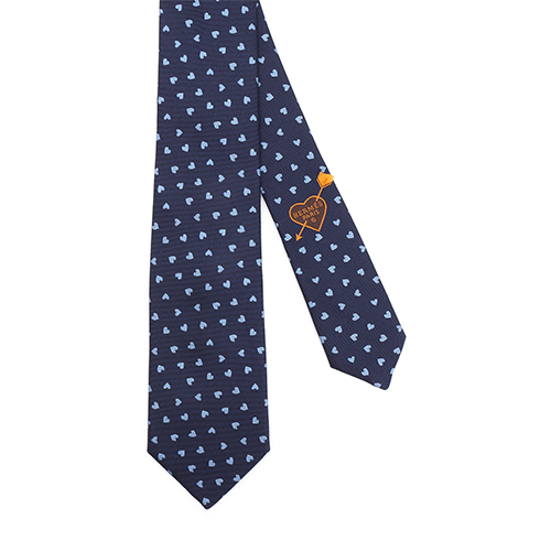 Shop エルメス ダンシングハーツ ネイビーブルー メンズネクタイ H339317T-01
