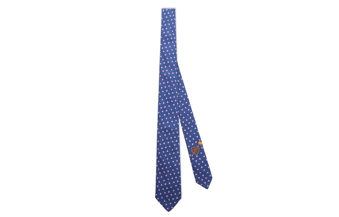 HERMES Dancing Hearts Tie for Men - Blue & Pink Heart Pattern H339317T-03