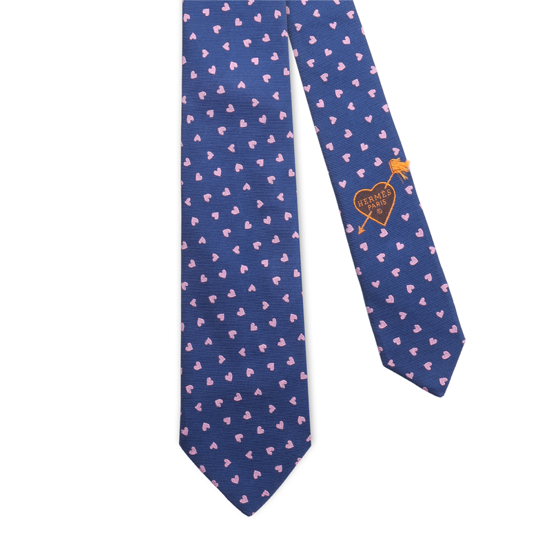 Lookbook エルメス メンズ ネクタイ ダンシングハート ブルー&ピンクハート柄 H339317T-03