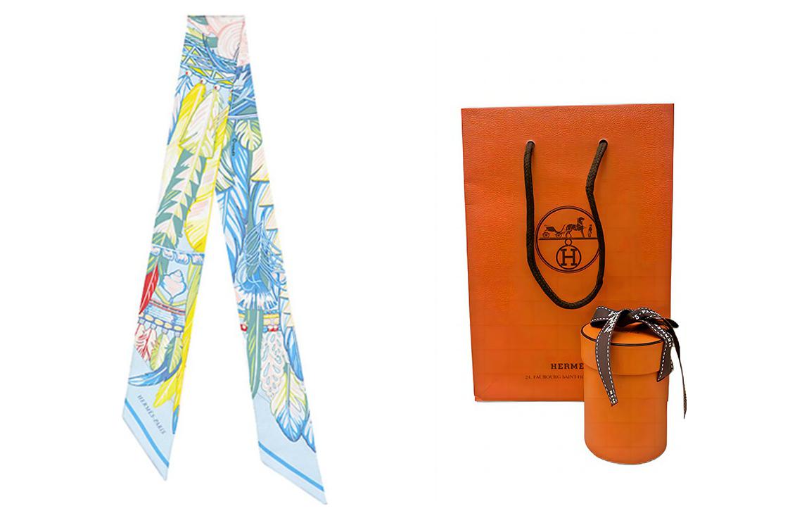 HERMES Danse Pacifique Twilly Scarf Blue Yellow Unisex Couple Style Silk Ribbon H063572S15 圖 2