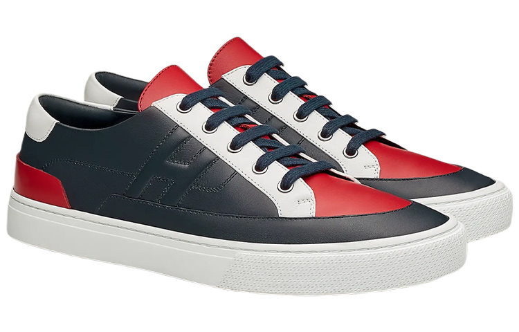 Shop HERMES Sneaker Kulit Anak Lembu 'Hitam Merah' H212857Z-HI2