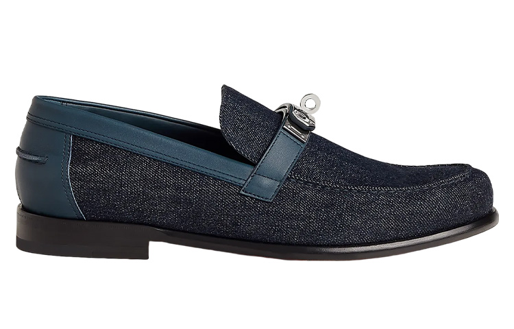 Order HERMES愛馬仕 Destin 皮革 牛仔布 時尚套穿 樂福鞋 男款 深藍色