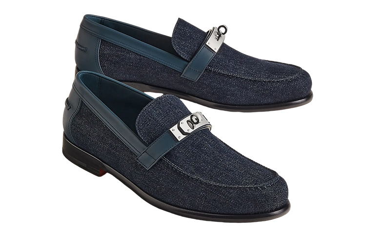 Lookbook HERMES愛馬仕 Destin 皮革 牛仔布 時尚套穿 樂福鞋 男款 深藍色