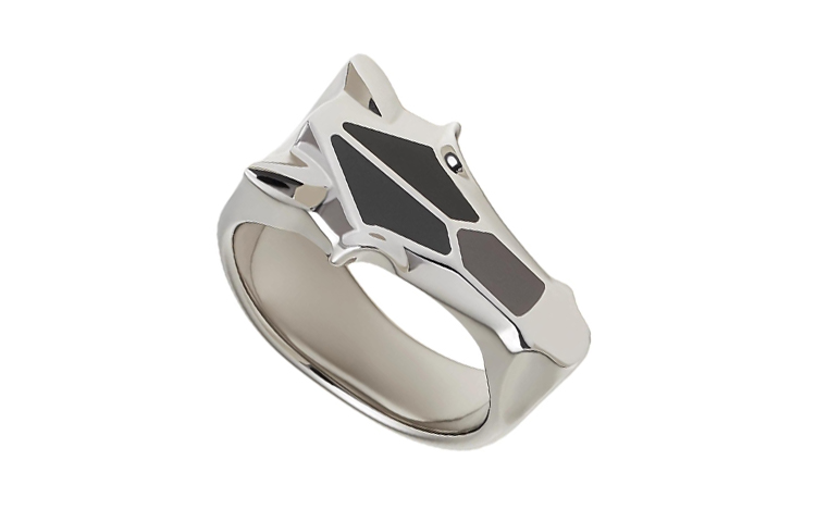 Lookbook HERMES Destrier 男士漆面不銹鋼銀戒指 H077346FJAA58