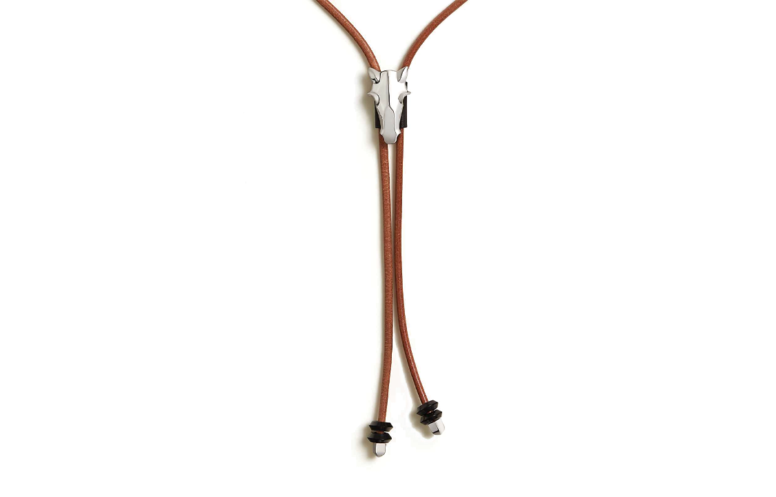 HERMES Destrier Tie Necklace Brown Leather Palladium-Plated for Men. H077344FP00