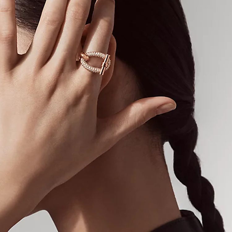 Lookbook エルメス ダイヤ付 18Kローズゴールド チェーン デザイン リング レディース. H222614B