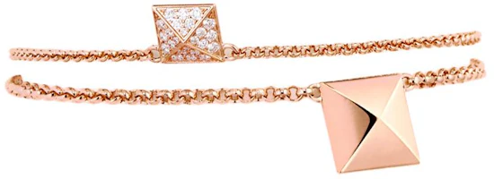 Shop HERMES 鑽石玫瑰金方形細節手鐲 男女情侶飾品 金色 H223408B 0016