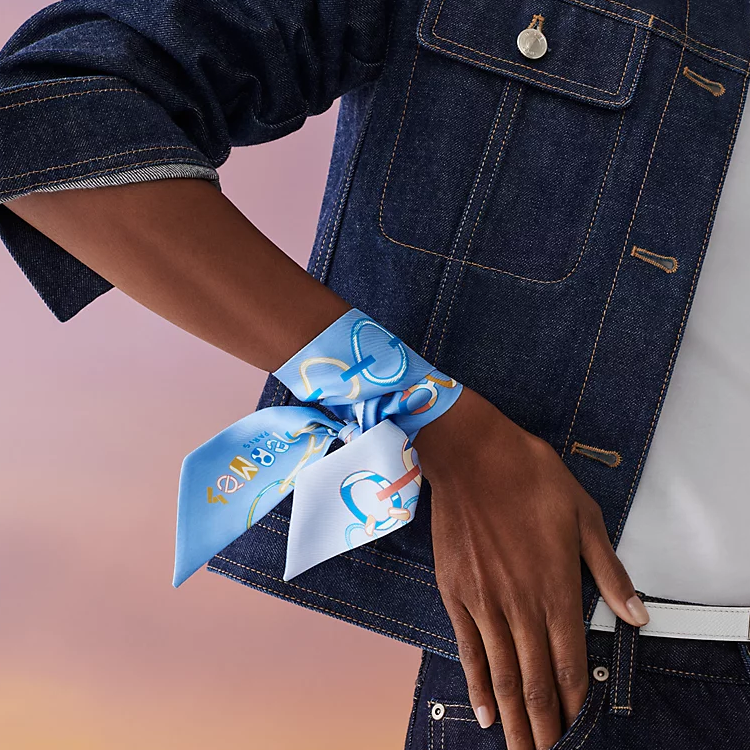 HERMES Do Re Boucles Twilly Scarf Sky Blue Unisex Couple Design. H063951S-04 圖 3