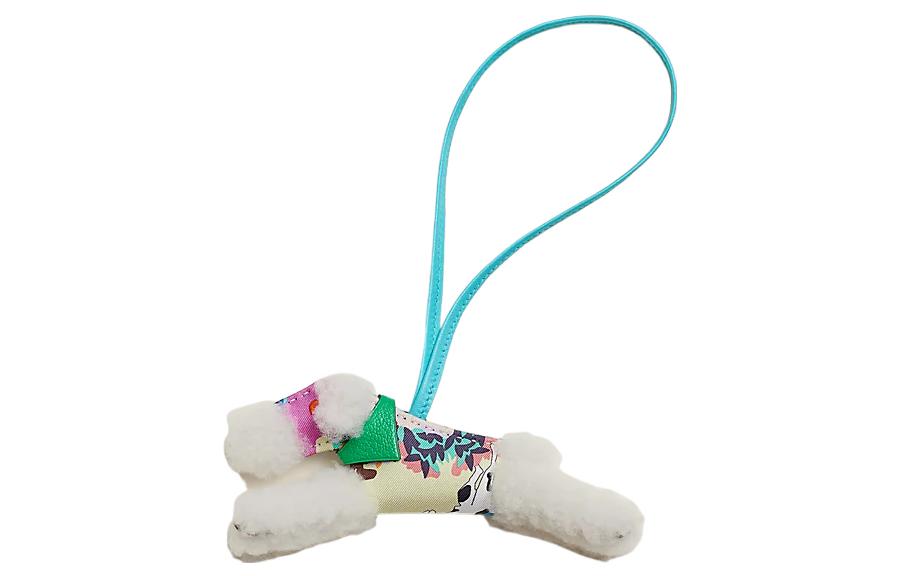 HERMES Dog Charm Lambskin Silk Keychain Unisex Couple White H084759CAAB 圖 2