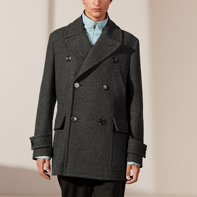 HERMES Double-Breasted Light Gray Long Sleeve Blazer Coat. H161400H482 Lookbook HERMES Double-Breasted Light Gray Long Sleeve Blazer Coat. H161400H482