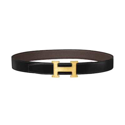 HERMES Double-Sided Calfskin Leather Belt Black/Chocolate 3.2cm H064540CC-H073967CAAB