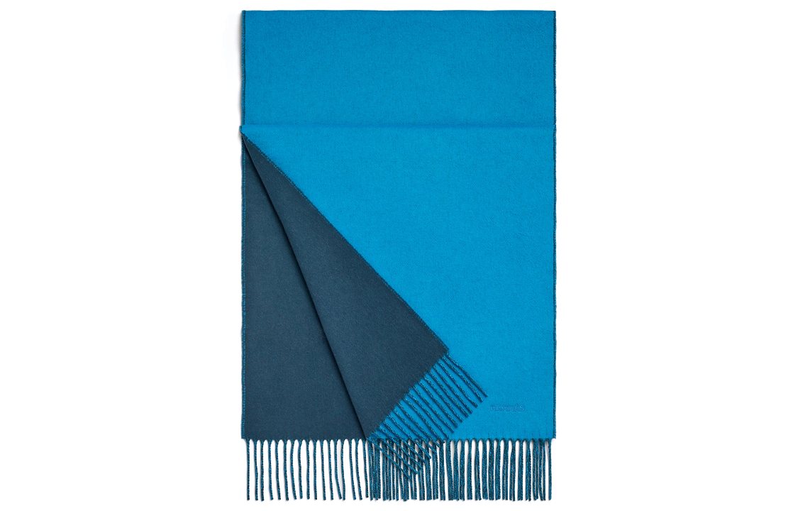 HERMES Double-Sided Cashmere Goat Wool Scarf Sky Blue Navy Blue H393800Tv38