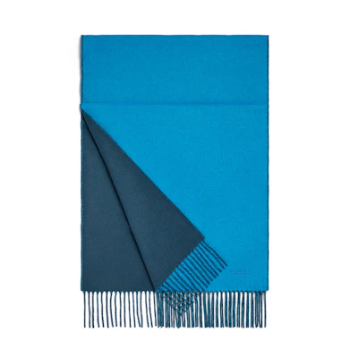 HERMES Double-Sided Cashmere Goat Wool Scarf Sky Blue Navy Blue H393800Tv38
