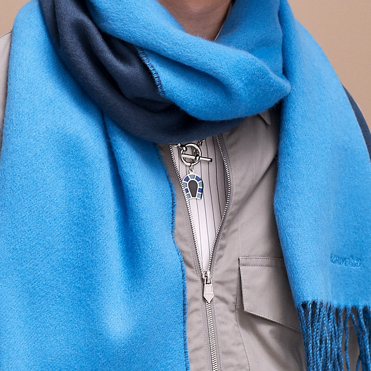 HERMES Double-Sided Cashmere Goat Wool Scarf Sky Blue Navy Blue H393800Tv38 圖 4