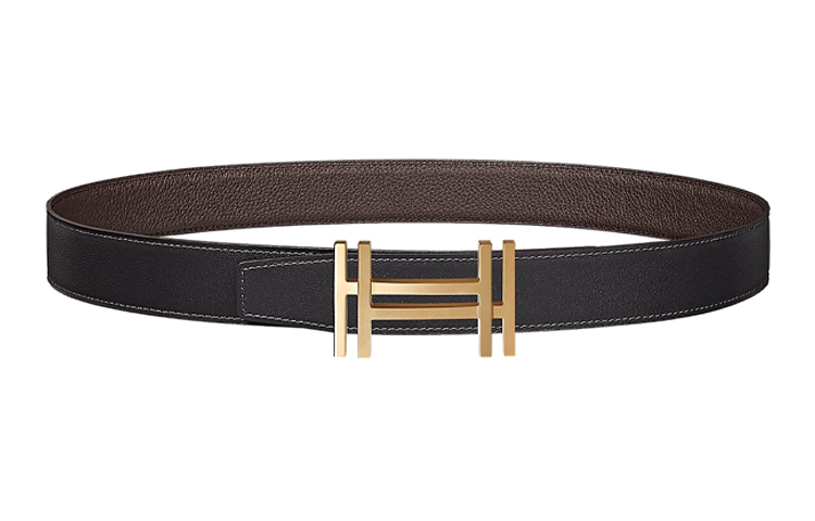 HERMES Double-Sided H Buckle Togo Leather Belt Black/Chocolate 3.2cm H066050CP2K-H073967CABA