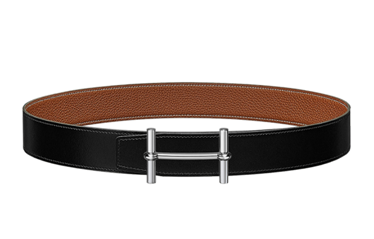 HERMES Double-Sided Leather Belt in Black/Gold, 3.8cm Wide H077938CK05-H077971CAAA