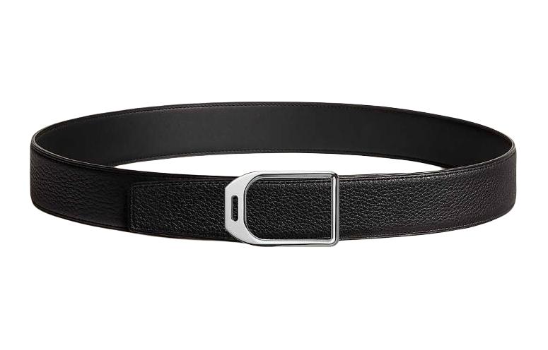 HERMES Double-Sided Reversible Leather Belt for Men Black 3.8CM Wide. H010638UK05H075387CAAF080