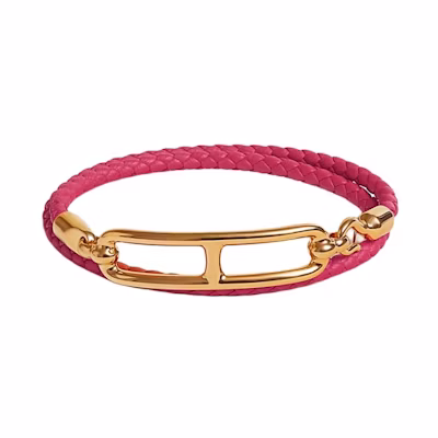 HERMES Double-Tour Woven Bracelet Pink Calfskin Gold-Plated Unisex Couple Style. H071727F0DT1