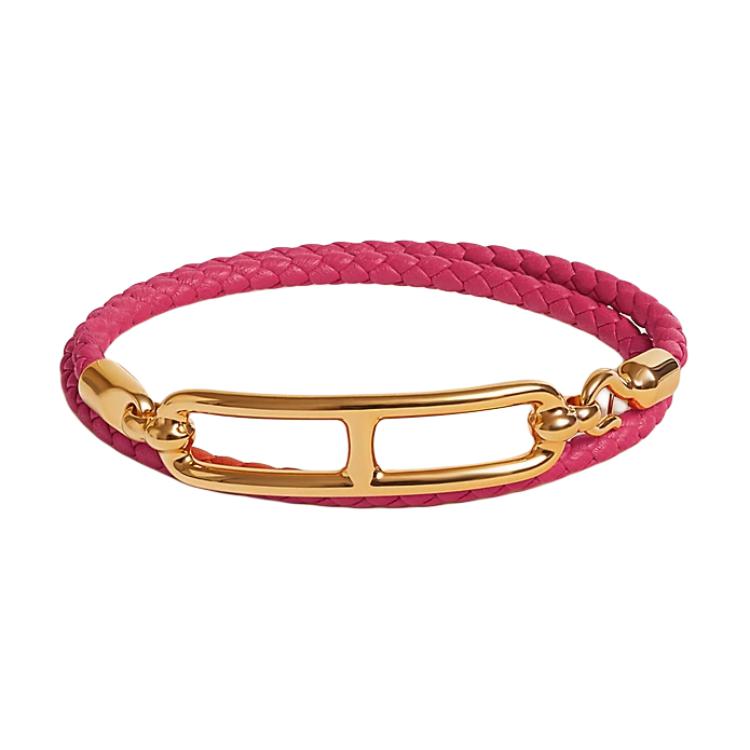 HERMES Double-Tour Woven Bracelet Pink Calfskin Gold-Plated Unisex Couple Style. H071727F0DT1 圖 2