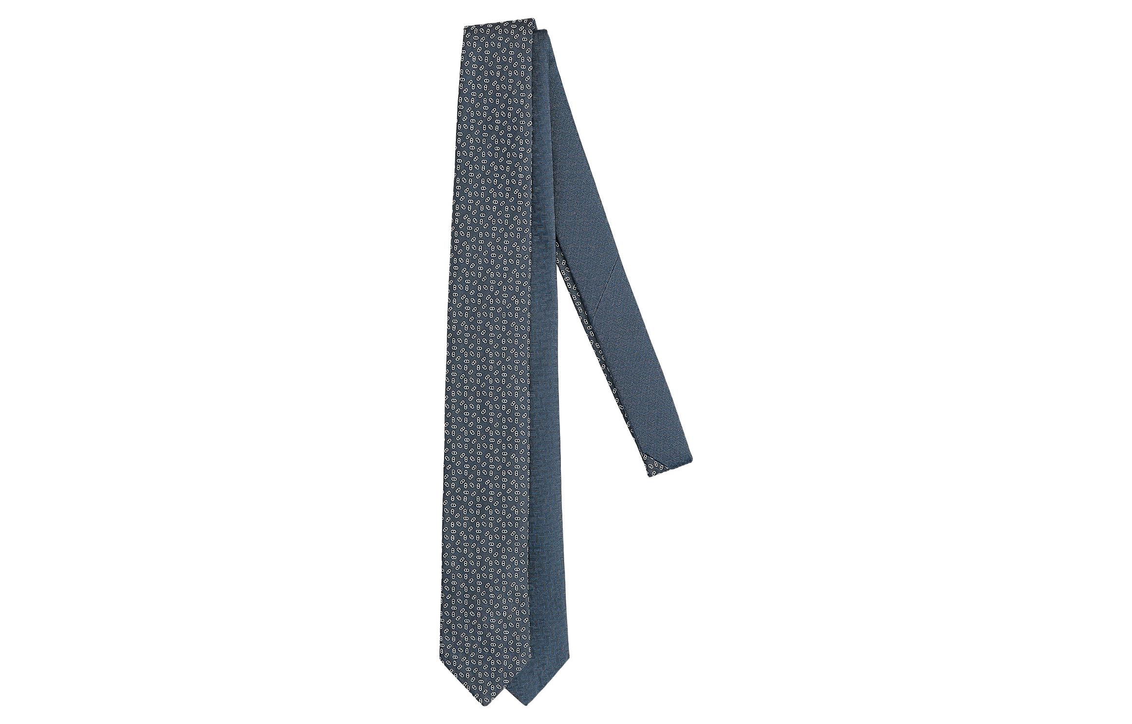 HERMES Double 6 Tissee Maillon Tie - Gray/Light Gray. H319295T-05