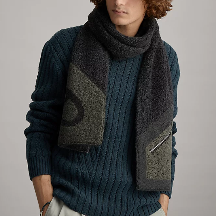 HERMES Double Bouclette Warm Knitted Scarf for Men in Black. H393824T 01 圖 4