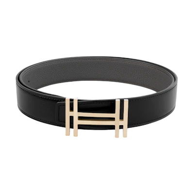 HERMES Double H Buckle Black/Etoupe Reversible Togo Leather Belt 3.2cm H066050CP2K+H073967CAAC