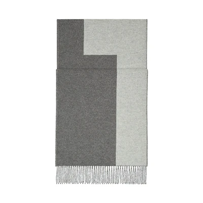 HERMES Double H Wool Scarf Unisex Couple Style Charcoal Gray Light Gray. H259076S-05