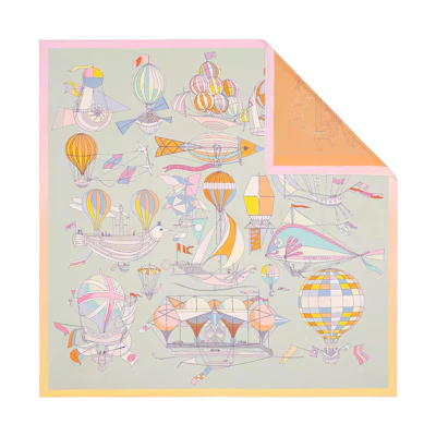 HERMES Dream of Flying 90cm Double-Sided Scarf Green/Pink/Orange H901722S-10