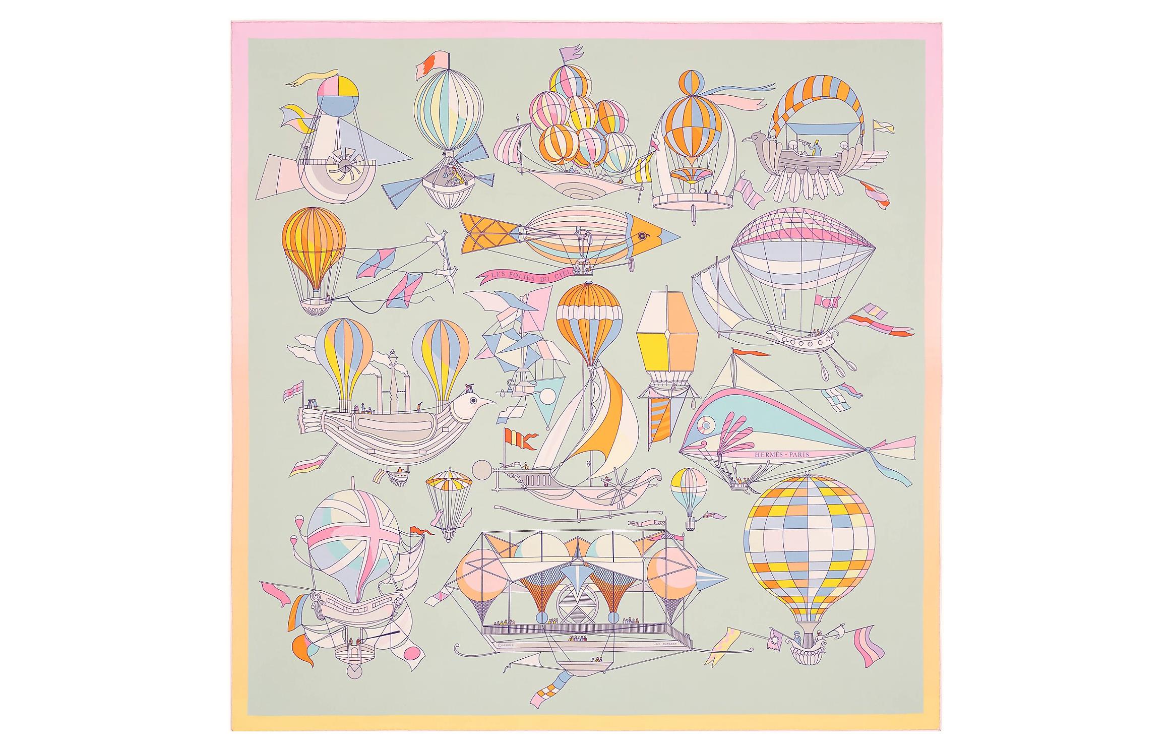 HERMES Dream of Flying 90cm Double-Sided Scarf Green/Pink/Orange H901722S-10 圖 3