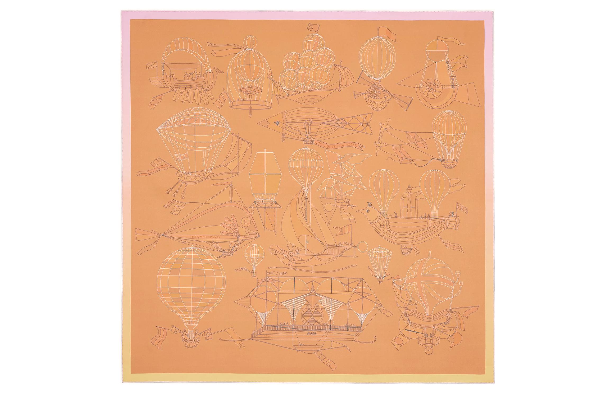 HERMES Dream of Flying 90cm Double-Sided Scarf Green/Pink/Orange H901722S-10 圖 4