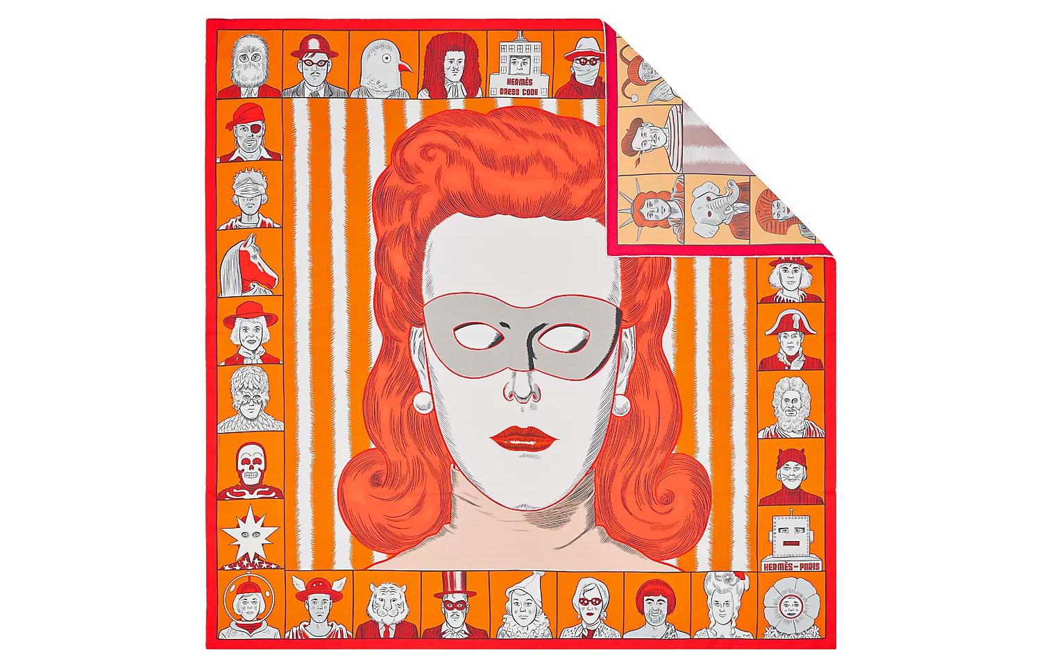 HERMES Dress Code Double Face Silk Scarf 90x90 Orange. H903780S-01