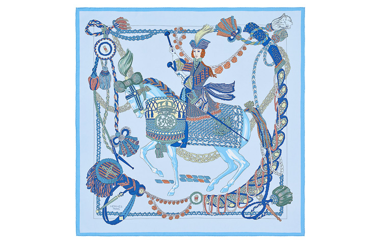 HERMES Drummer Scarf 90cm Square Scarf in Blue H073618S-04 圖 2