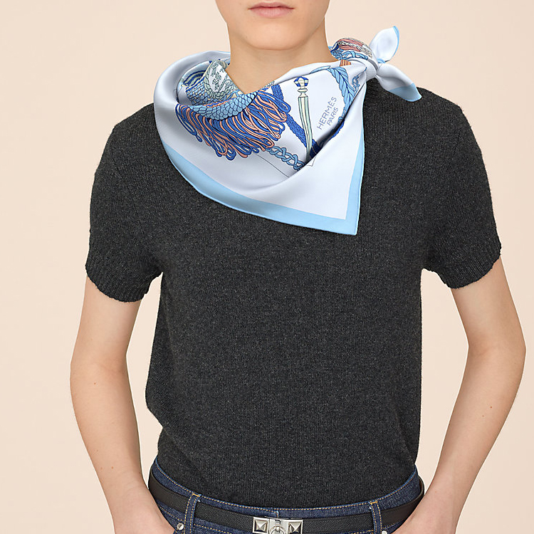 HERMES Drummer Scarf 90cm Square Scarf in Blue H073618S-04 圖 3