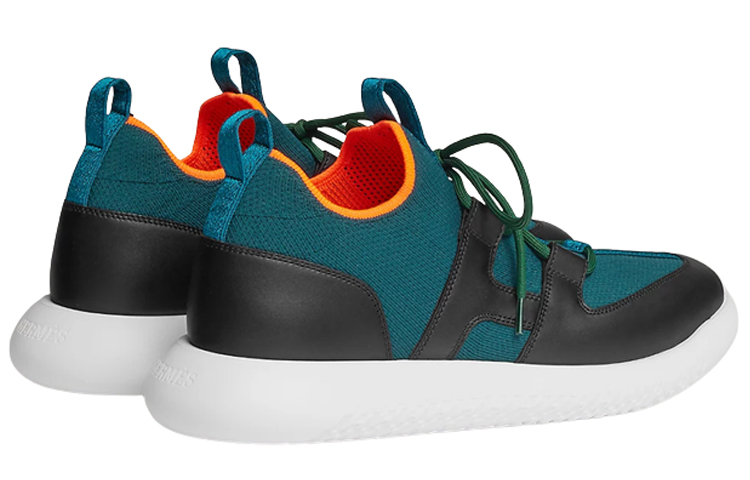Shop HERMES Kasut Sneakers Kulit Anak Lembu Knit 'Biru Hitam' H212911Z-HG5
