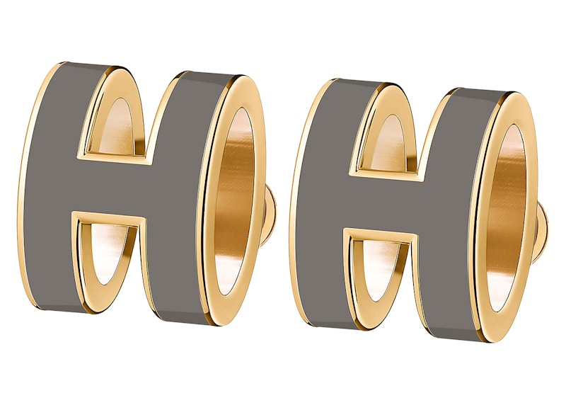 Hermes Earrings Pop H (Gold Plated) Pewter Gray