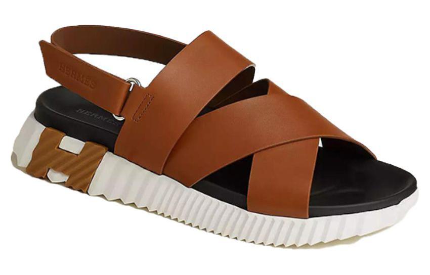 HERMES Electric Leather Open-Toe Sandals 'Light Tan' 圖 3