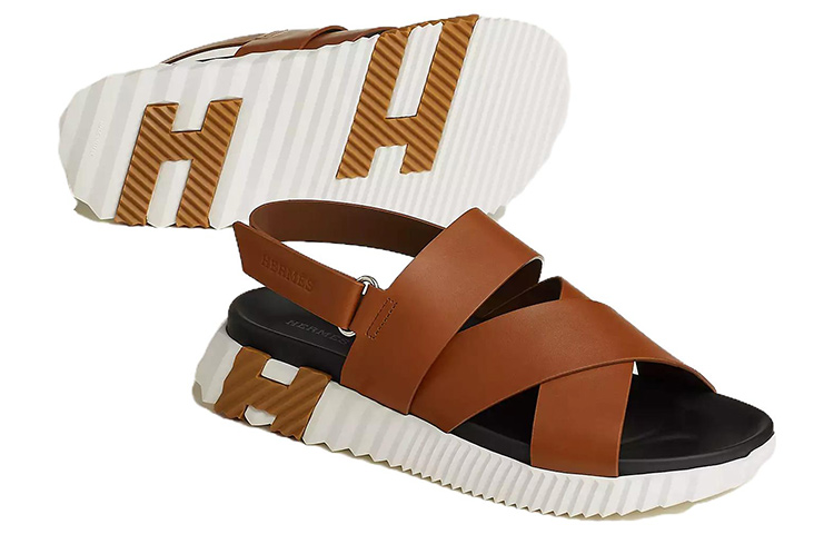 HERMES Electric Leather Open-Toe Sandals 'Light Tan' 圖 5