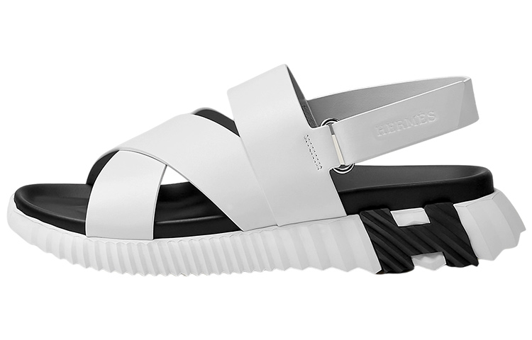 HERMES Electric Open Toe Flat Sandals 'White Black Velcro' H221848Z-H90