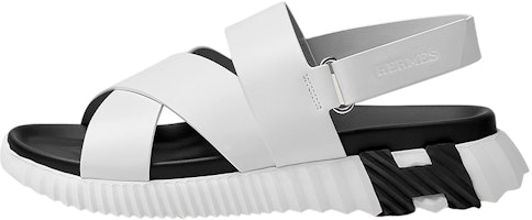 HERMES Electric Open Toe Flat Sandals 'White Black Velcro' H221848Z-H90 HERMES Electric Open Toe Flat Sandals 'White Black Velcro' H221848Z-H90