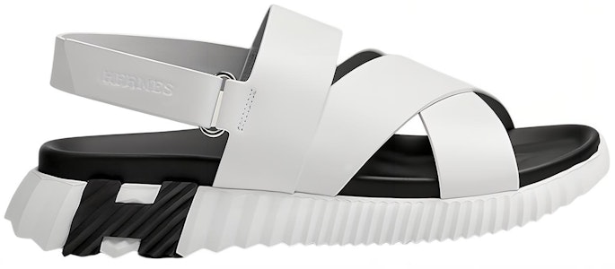 HERMES愛馬仕 Electric 圓頭 平底 魔鬼氈 時尚涼鞋 男款 白黑 Order HERMES愛馬仕 Electric 圓頭 平底 魔鬼氈 時尚涼鞋 男款 白黑