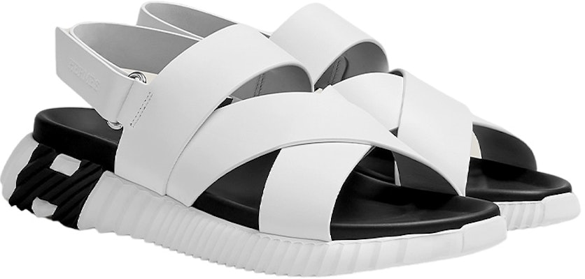 HERMES Electric Open Toe Flat Sandals 'White Black Velcro' H221848Z-H90 Lookbook HERMES Electric Open Toe Flat Sandals 'White Black Velcro' H221848Z-H90