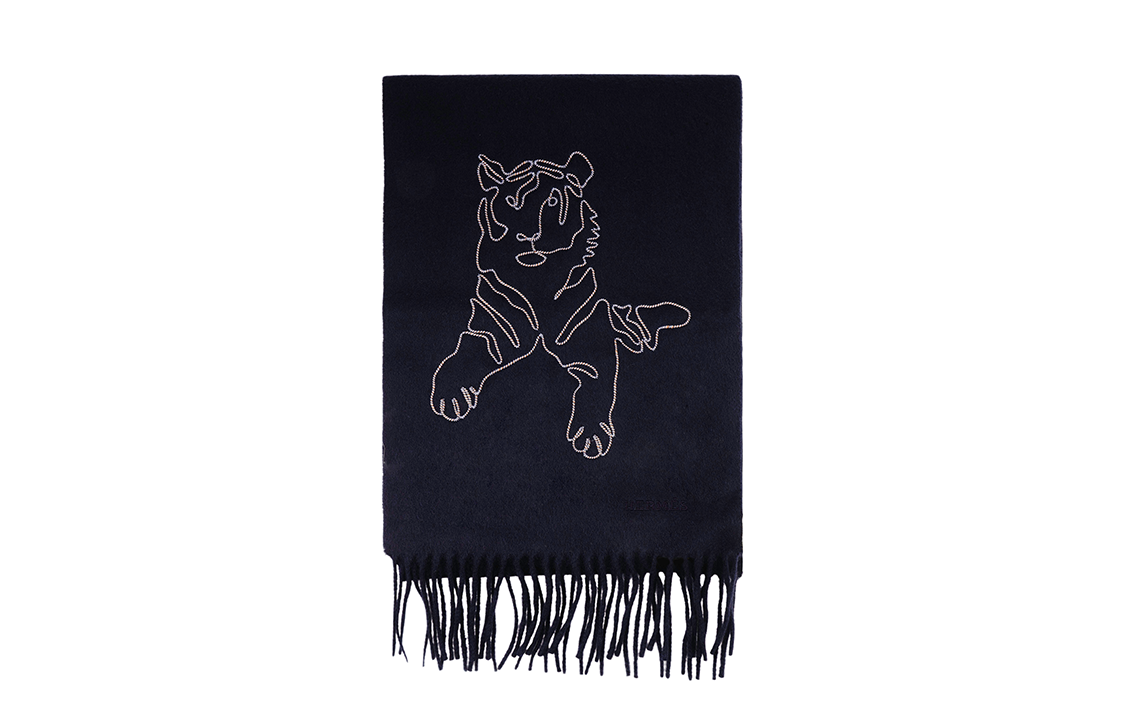 HERMES Embroidered Cashmere Wool Scarf Unisex Couples Edition H391632T-01