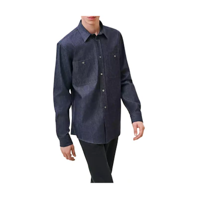 HERMES Embroidered Logo Denim Long-Sleeve Shirt Men’s Indigo Blue. H466260H960