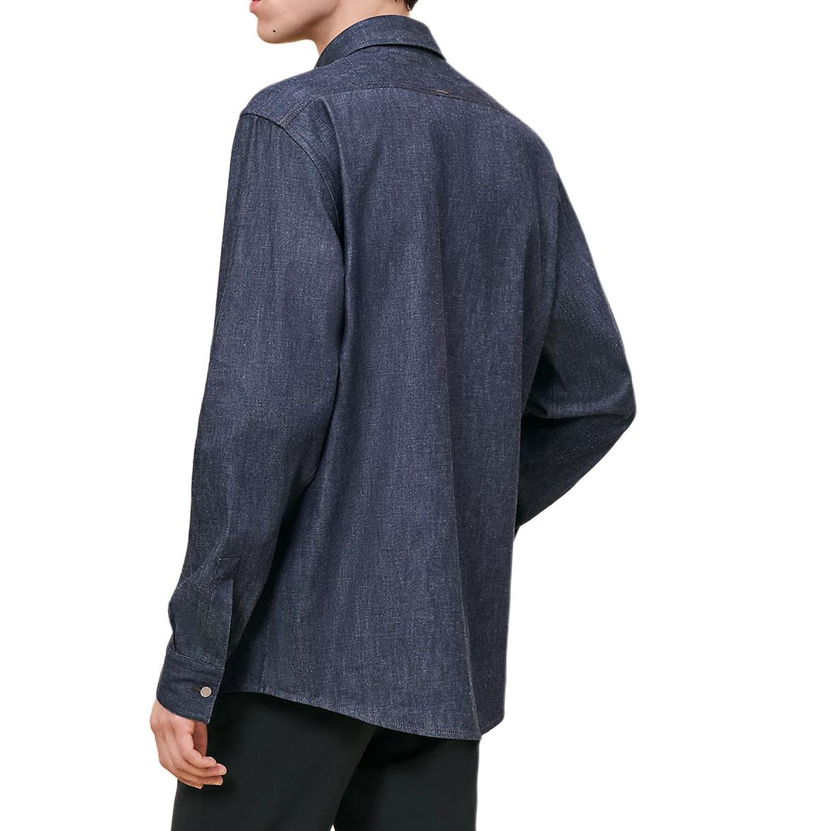 Lookbook HERMES Baju Denim Lengan Panjang Logo Sulam Lelaki Biru Indigo. H466260H960