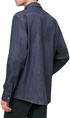 HERMES Baju Denim Lengan Panjang Logo Sulam Lelaki Biru Indigo. H466260H960 Lookbook HERMES Baju Denim Lengan Panjang Logo Sulam Lelaki Biru Indigo. H466260H960