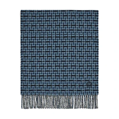 HERMES Embroidered Logo Knit Scarf Blue for Men. H394083T01