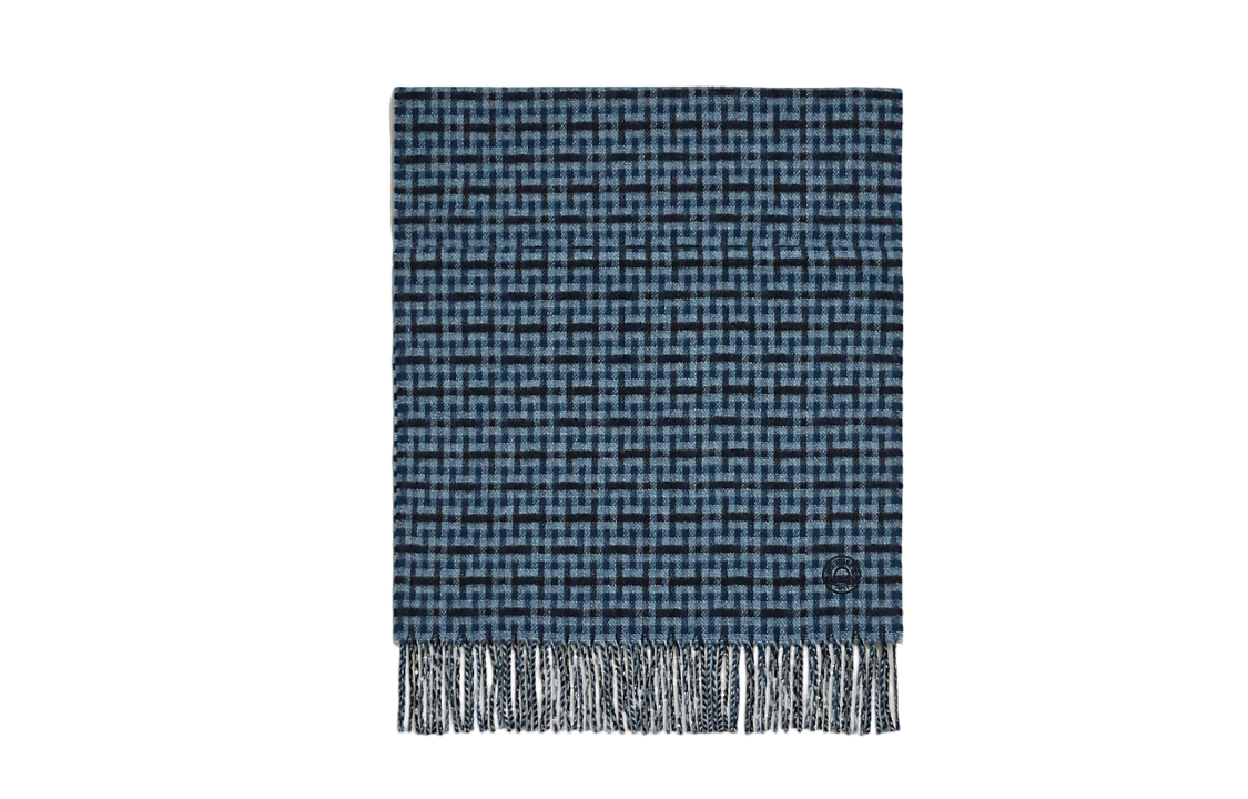 HERMES Embroidered Logo Knit Scarf Blue for Men. H394083T01 圖 2