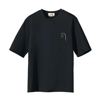 HERMES Embroidered Pattern Crewneck Casual T-Shirt Navy Blue (). H167565HA01