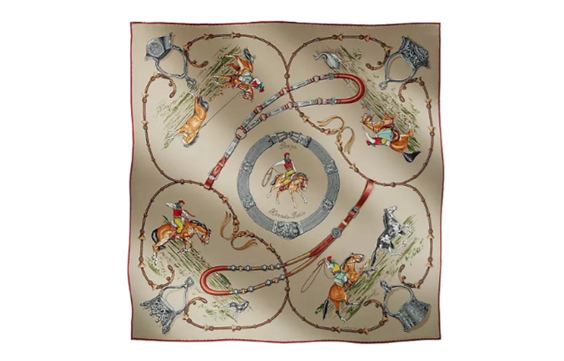 HERMES Embroidered Pattern Silk Scarf Unisex Couple Style Multicolor H981736S 圖 2